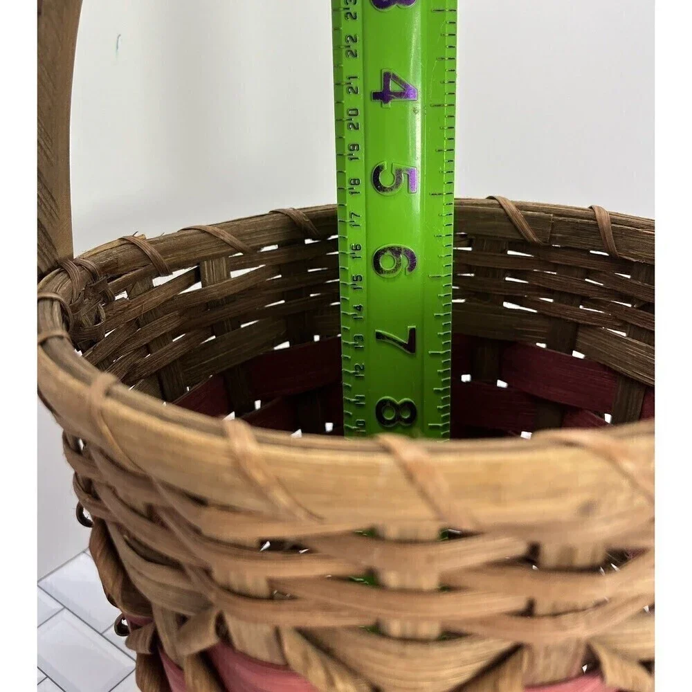 Handmade Curly Berry Basket Round With Handle Natural & Red Farmhouse Country